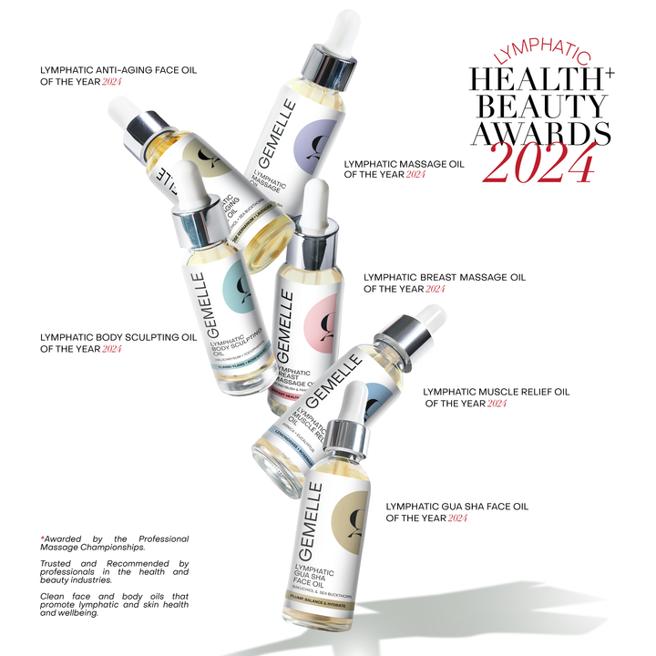 GEMELLE Lymphatic Health and Beauty Awards 2024 Winner of Product of the Year for 6 body and face lymphatic oils